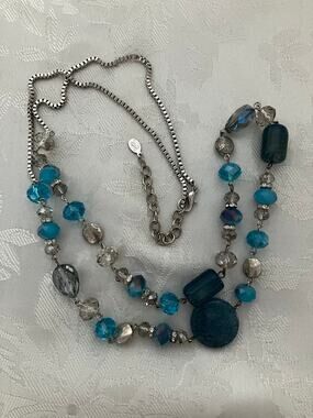 JS Collections Multi Strand Blue Mixed Media Beaded Statement Necklace